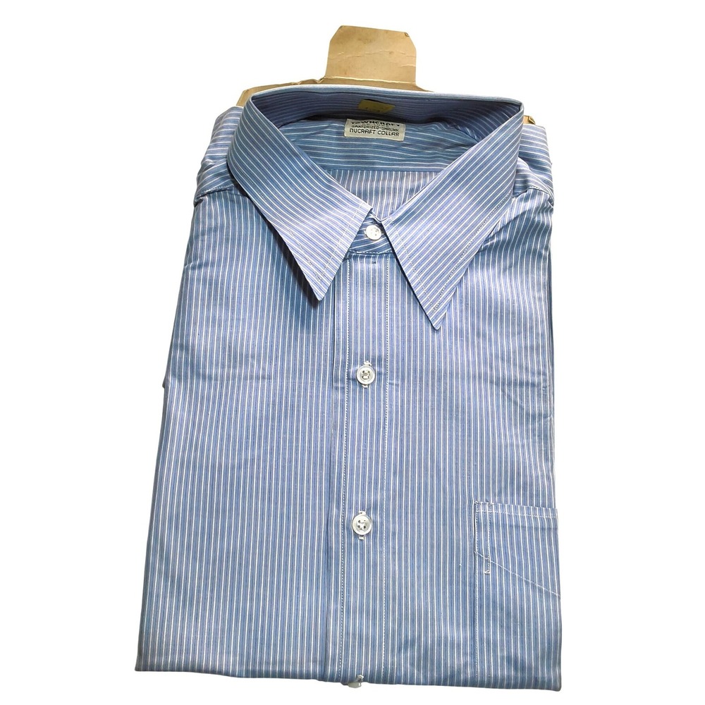 Towncraft‎ Button Down Shirt Mens 15.5-4 Blue White Pinstripe Nucraft Collar NOS